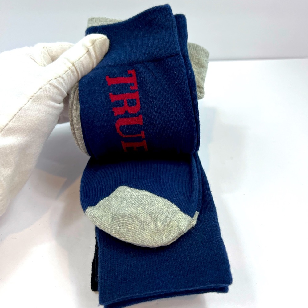 TRUE RELIGION MENS 5 PACK CREWS SOCKS BLACK, GREY, NAVY BLUE, SIZE 8-12.5 - Picture 9 of 11